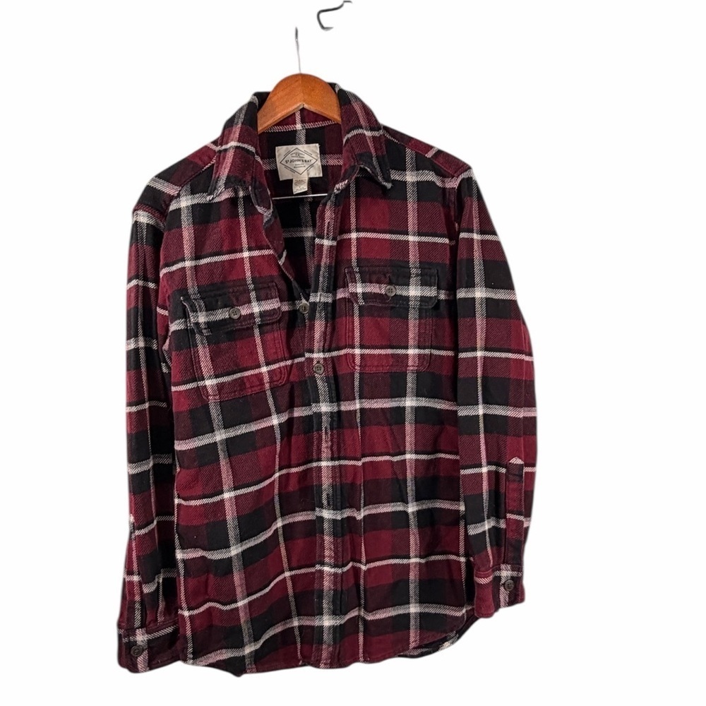 St Johns Bay Mens Plaid Flannel Shirt Red Black Medium - Picture 3 of 6